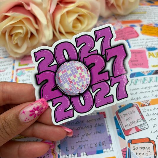 (169) 2027 Disco New Year  - vinyl sticker DARK PINK
