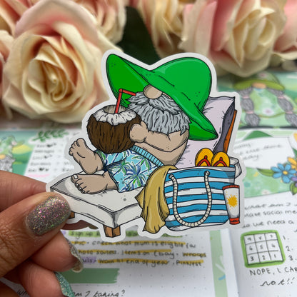 (005) Sunbathing Holiday Vacation Gonk - vinyl sticker