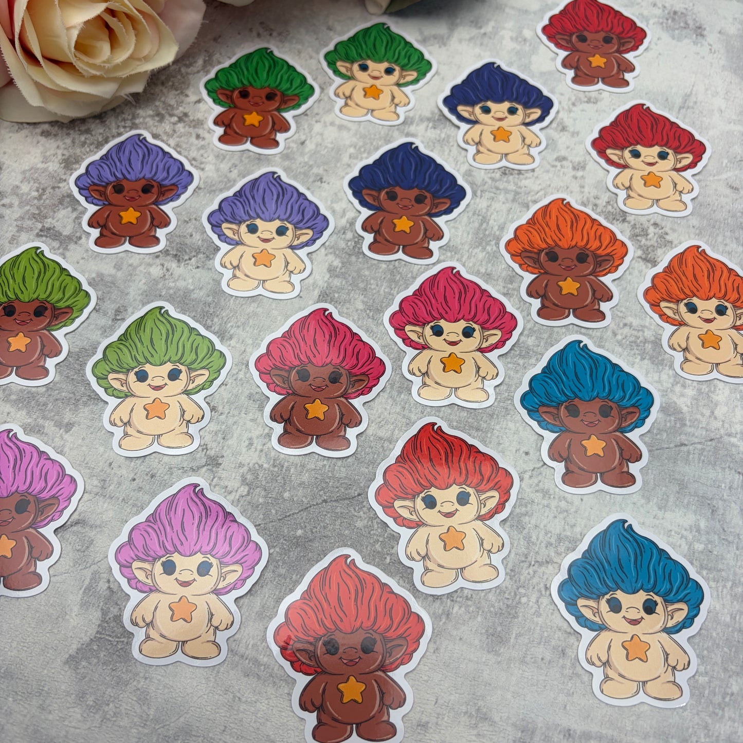 Little Troll character, different Skintones and hair - vinyl sticker (LLU036-45)