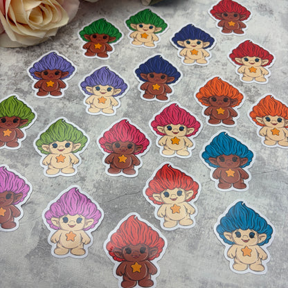 Little Troll character, different Skintones and hair - vinyl sticker (LLU036-45)