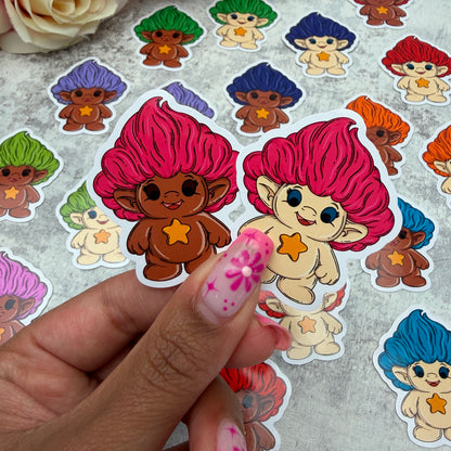 Little Troll character, different Skintones and hair - vinyl sticker (LLU036-45)