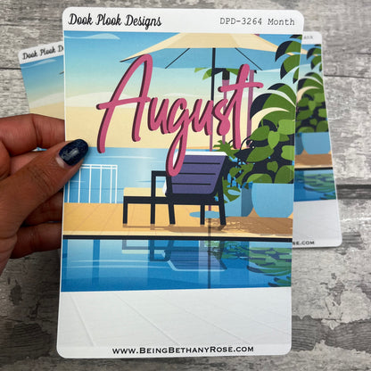 Large Cover Page ' August'  Sunbathing Summer Holiday Sticker (DPD3264)