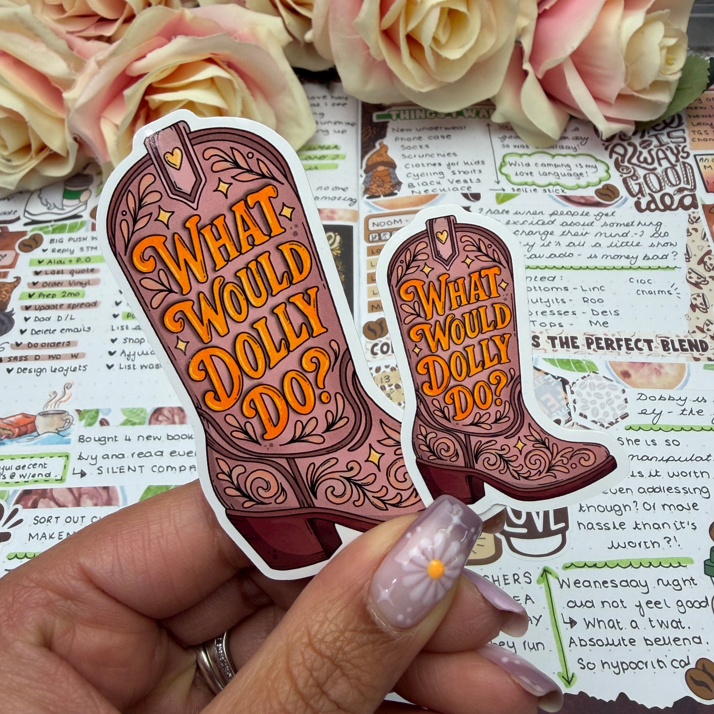 (153) What would Dolly do - cowboy boot - vinyl sticker