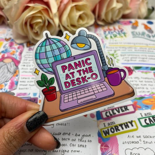 (153) Panic at the desk-o - vinyl sticker