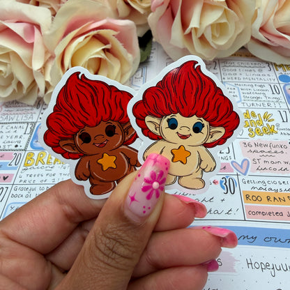 Little Troll character, different Skintones and hair - vinyl sticker (LLU036-45)