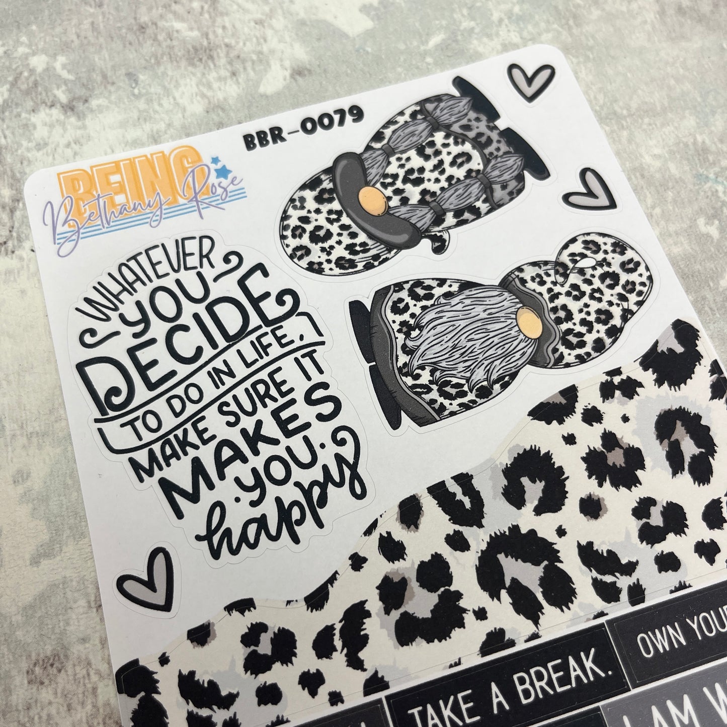 Wendy Mono Leopard Print Gonk journalling planner stickers (BBR-0079)