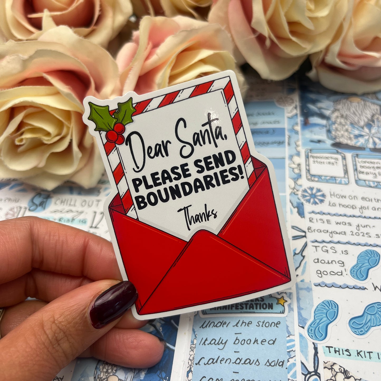 (0150) Dear Santa please send BOUNDARIES - christmas vinyl sticker