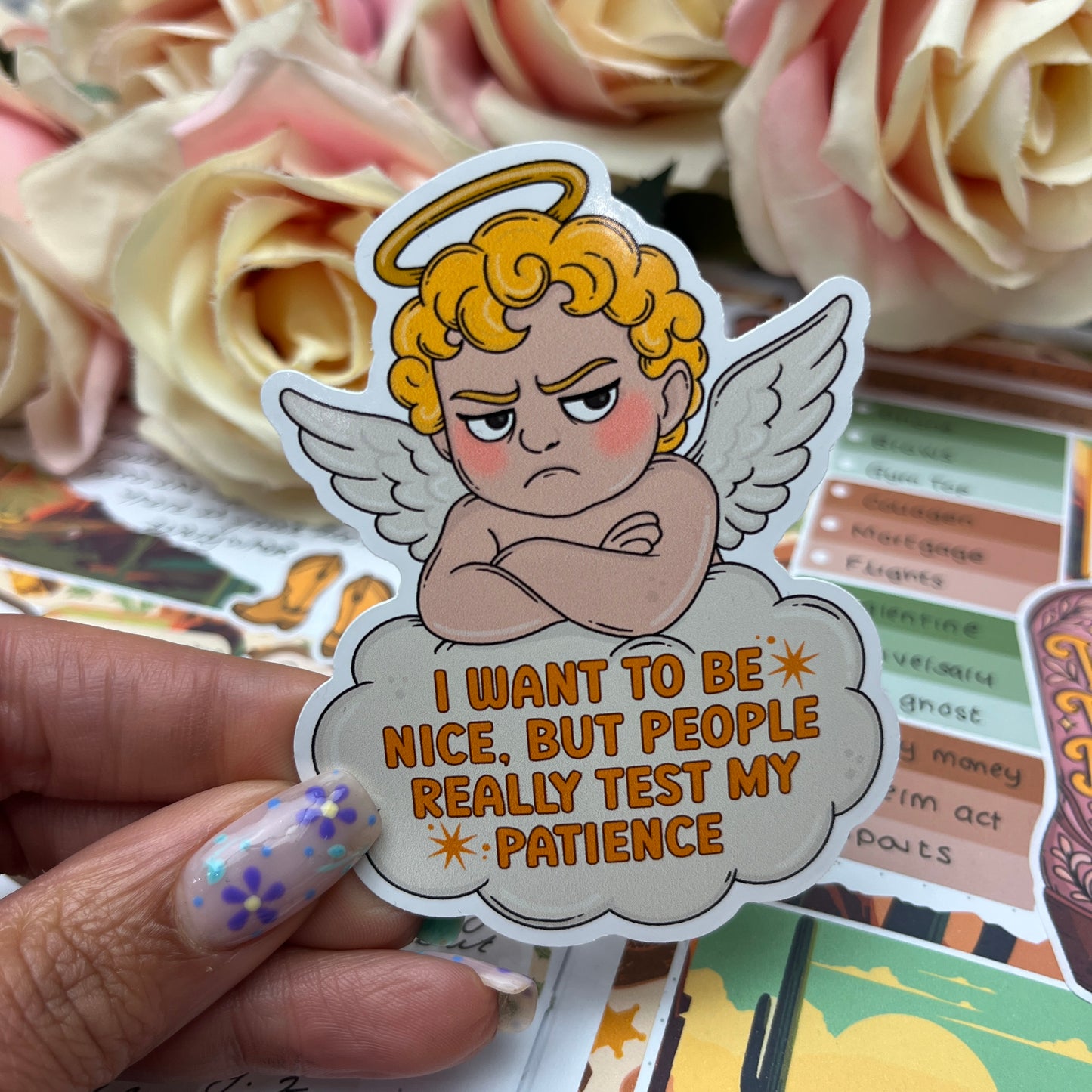 (165) People test my patience cherub - vinyl sticker