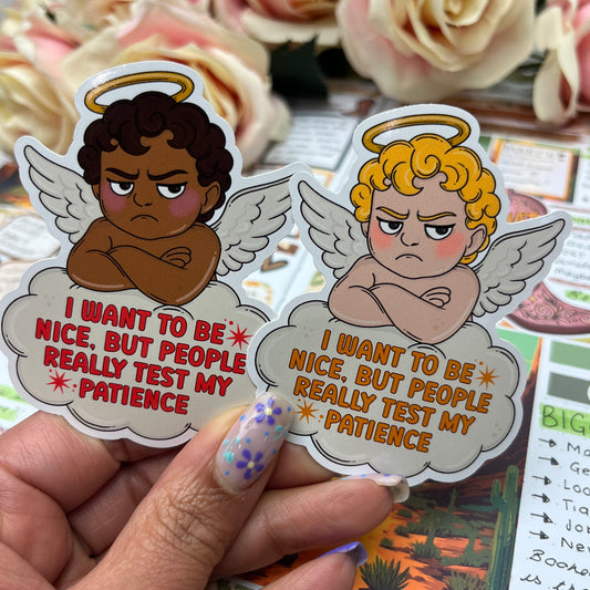 (165) People test my patience cherub - vinyl sticker