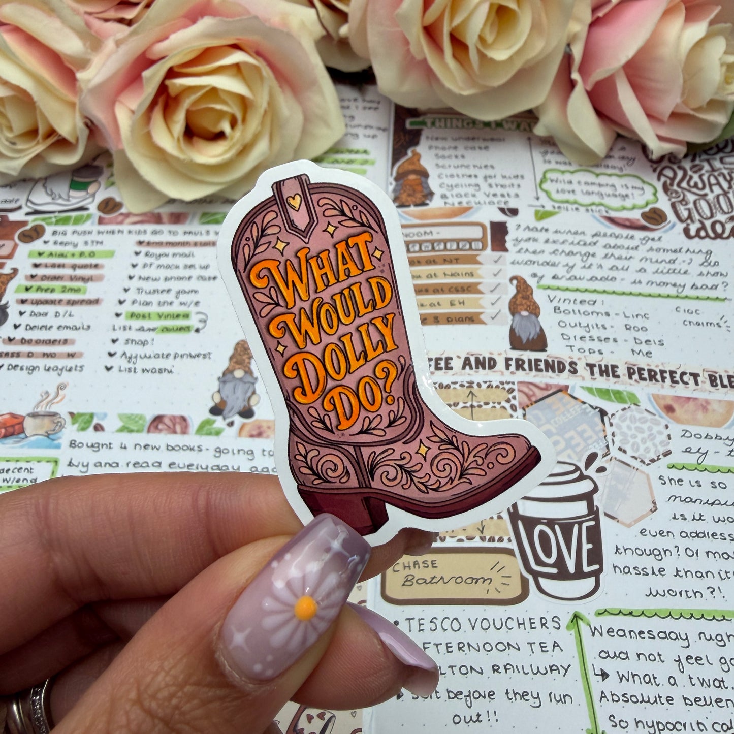 (153) What would Dolly do - cowboy boot - vinyl sticker