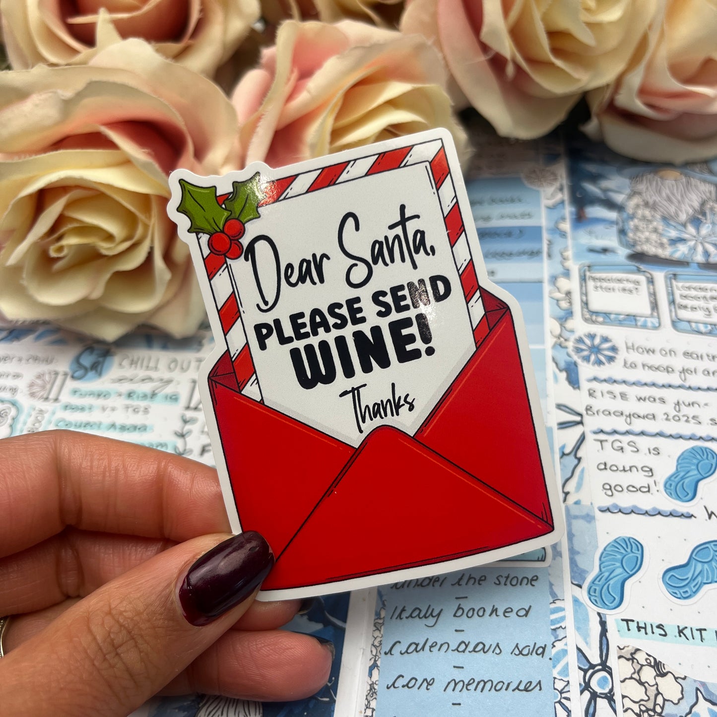 (0150) Dear Santa please send WINE - christmas vinyl sticker