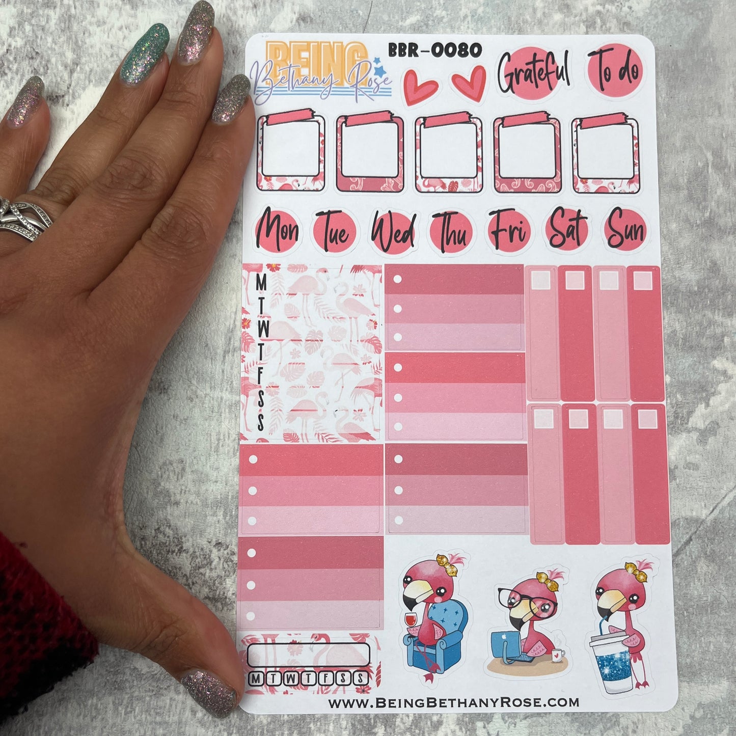 Frankie Flamingo functional planner stickers (BBR-0080)
