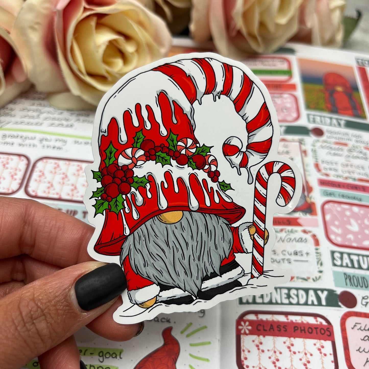 (0147) Candy Cane Christmas Gonk - vinyl sticker