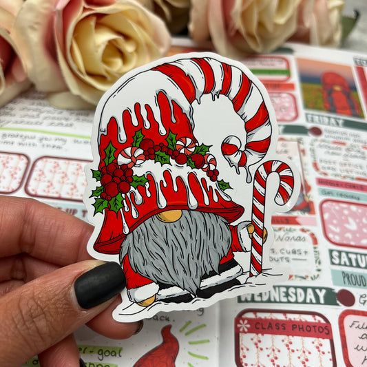 (0147) Candy Cane Christmas Gonk - vinyl sticker