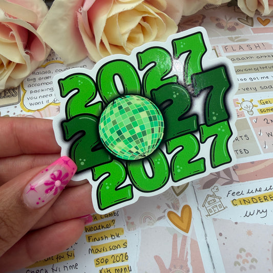 (169) 2027 Disco New Year  - vinyl sticker GREEN