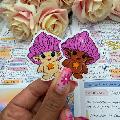 Little Troll character, different Skintones and hair - vinyl sticker (LLU036-45)