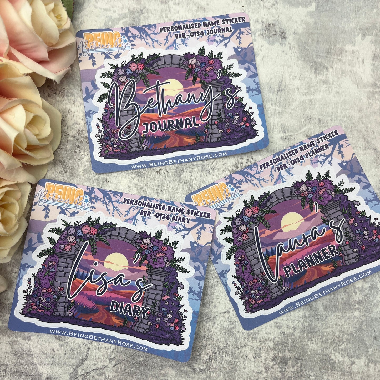 Personalised name arch stickers for planners, journals and diaries (BBR0134)