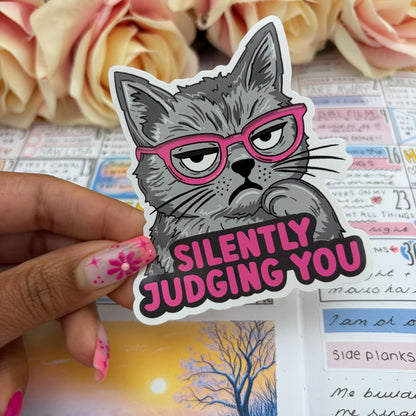 (095) Silently judging you cat   - vinyl sticker