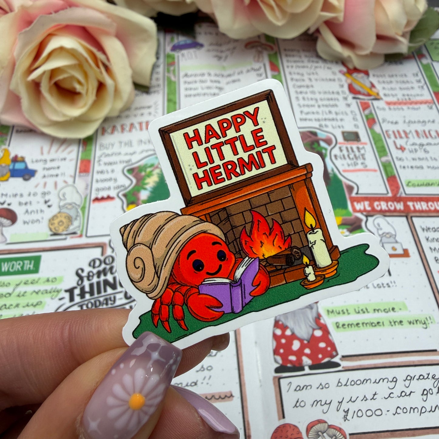 (151) Happy Little Hermit  - vinyl sticker