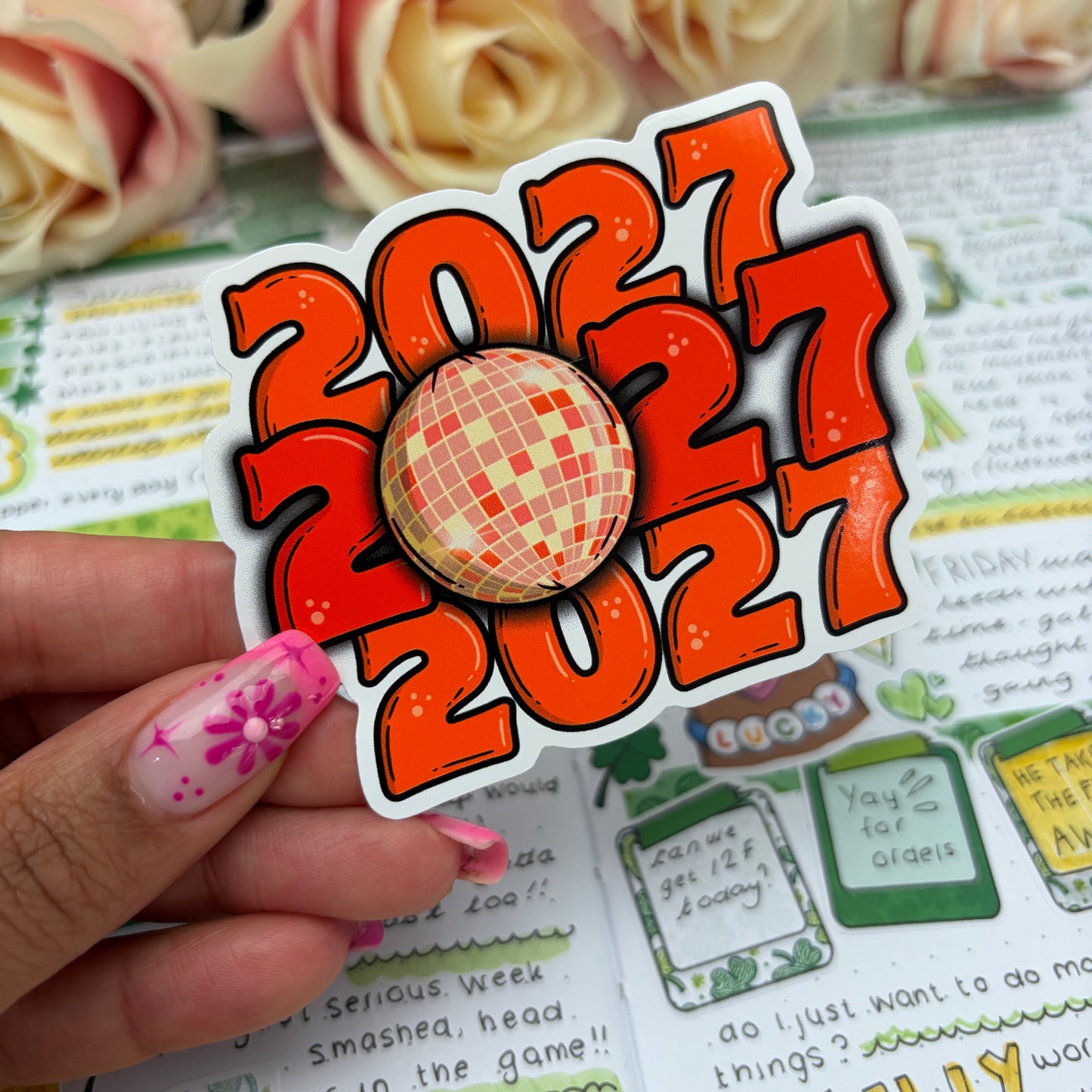 (169) 2027 Disco New Year  - vinyl sticker ORANGE