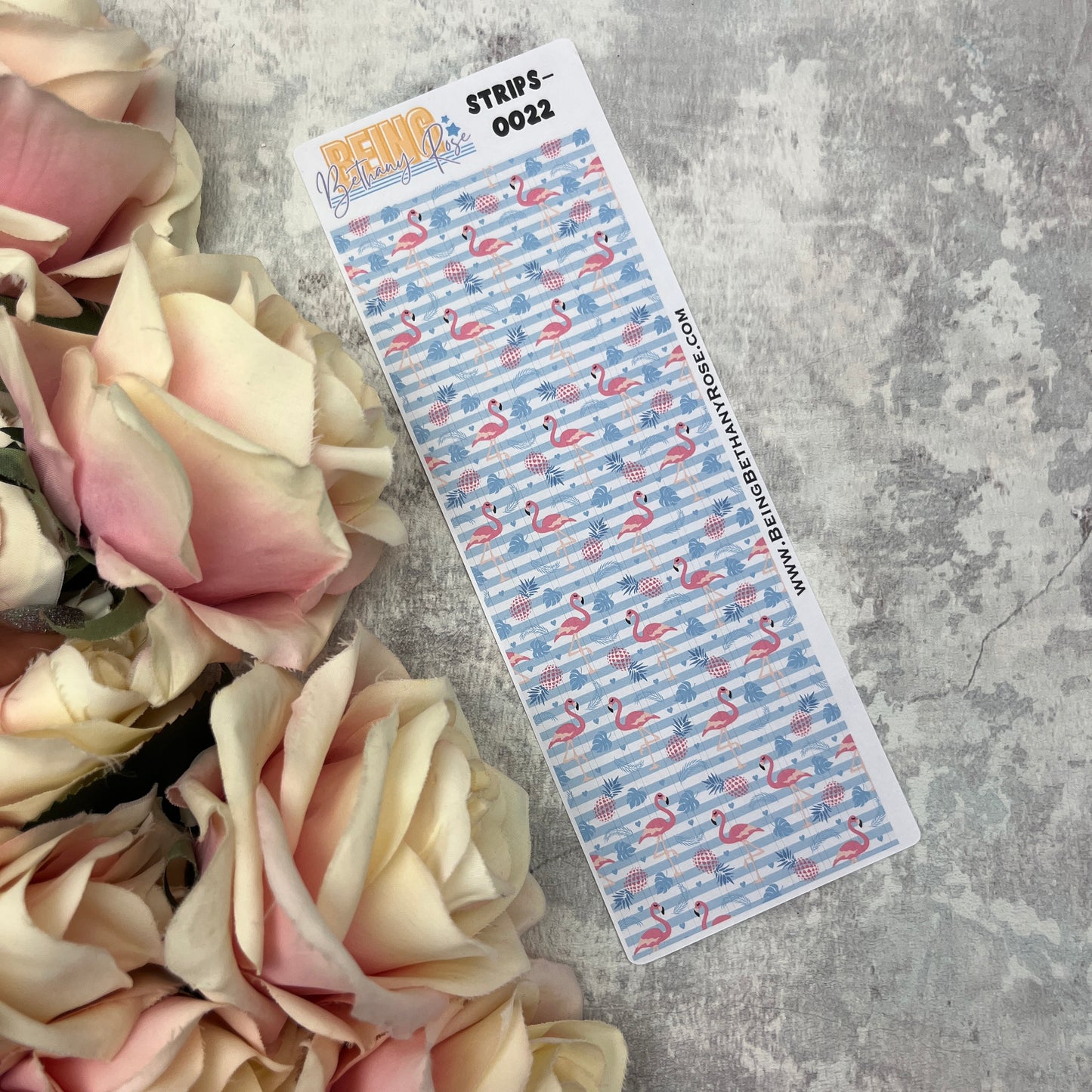 Frankie Flamingo - thin washi style strip stickers (BBRSTRIPS-0022)