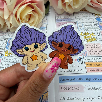 Little Troll character, different Skintones and hair - vinyl sticker (LLU036-45)