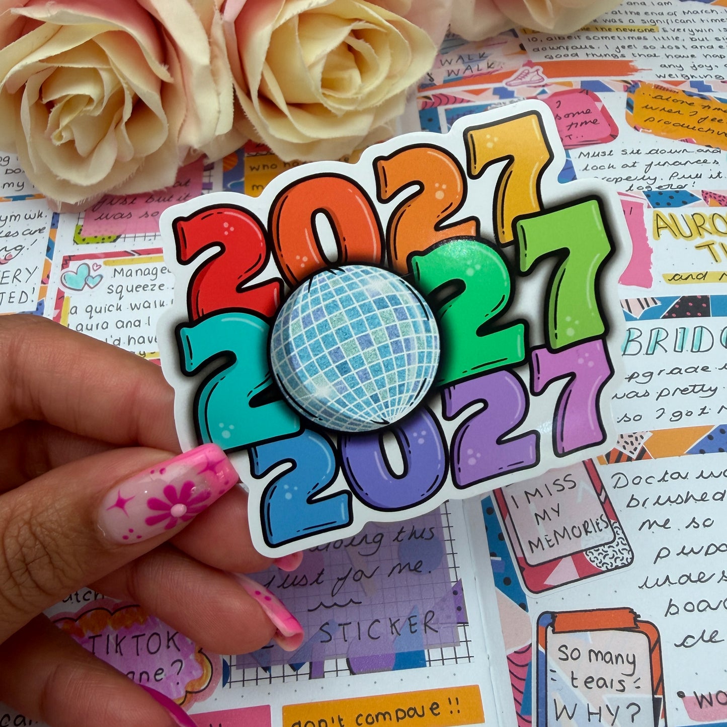 (169) 2027 Disco New Year  - vinyl sticker PASTEL RAINBOW