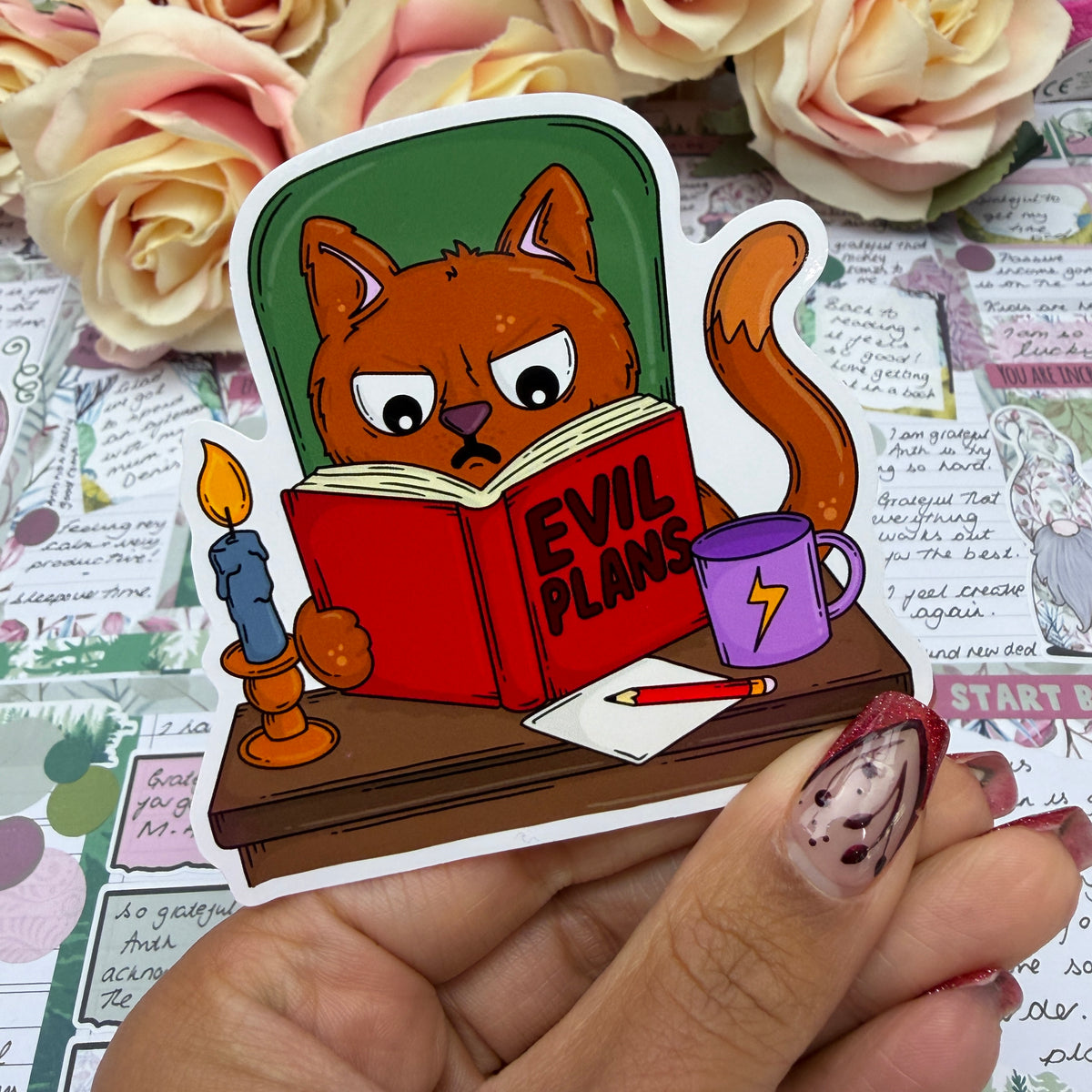 (173) Evil Plans Cat  - vinyl sticker