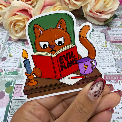 (173) Evil Plans Cat  - vinyl sticker