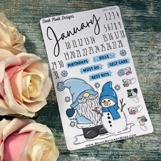 January - Sadie - Snowman - Month journal planner stickers (DPD3409)