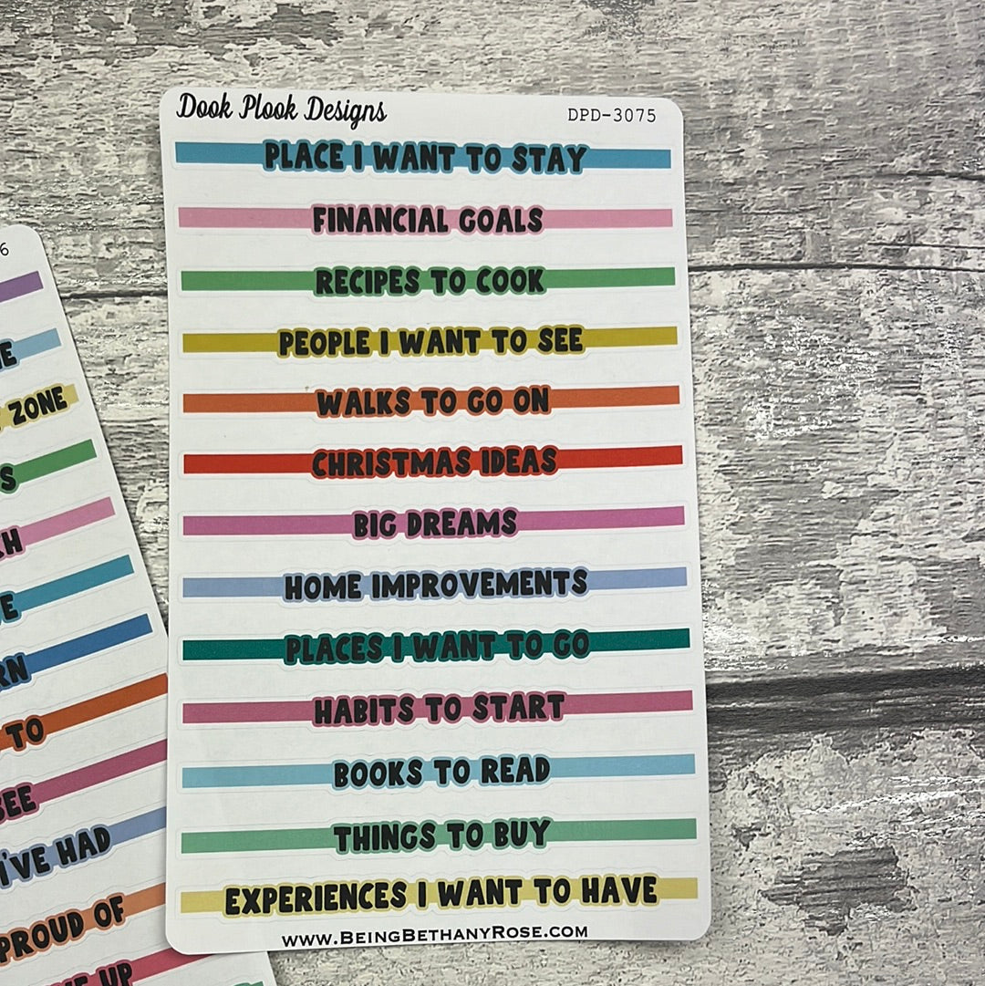 Bullet Journal List Prompt Header Stickers  (DPD3075-3076)