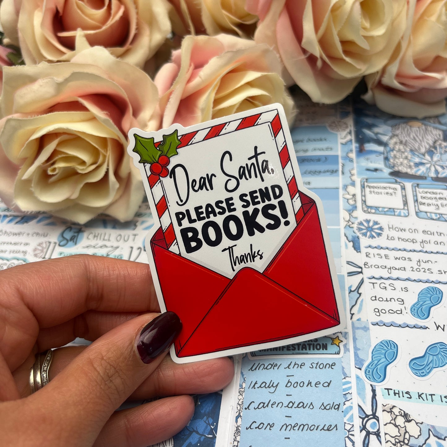 (0150) Dear Santa please send BOOKS - christmas vinyl sticker