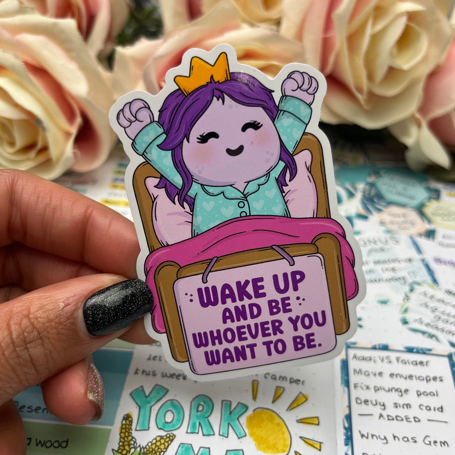 (152) wake up and be who ever you want to be character  - vinyl sticker