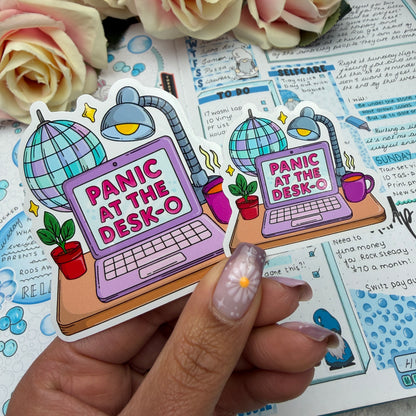(153) Panic at the desk-o - vinyl sticker