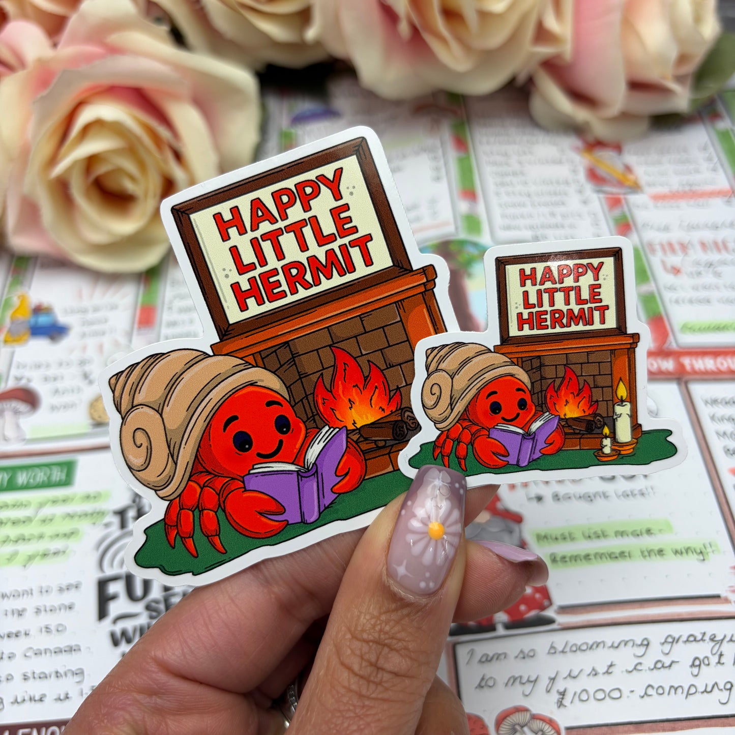 (151) Happy Little Hermit  - vinyl sticker
