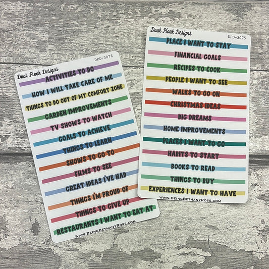 Bullet Journal List Prompt Header Stickers  (DPD3075-3076)