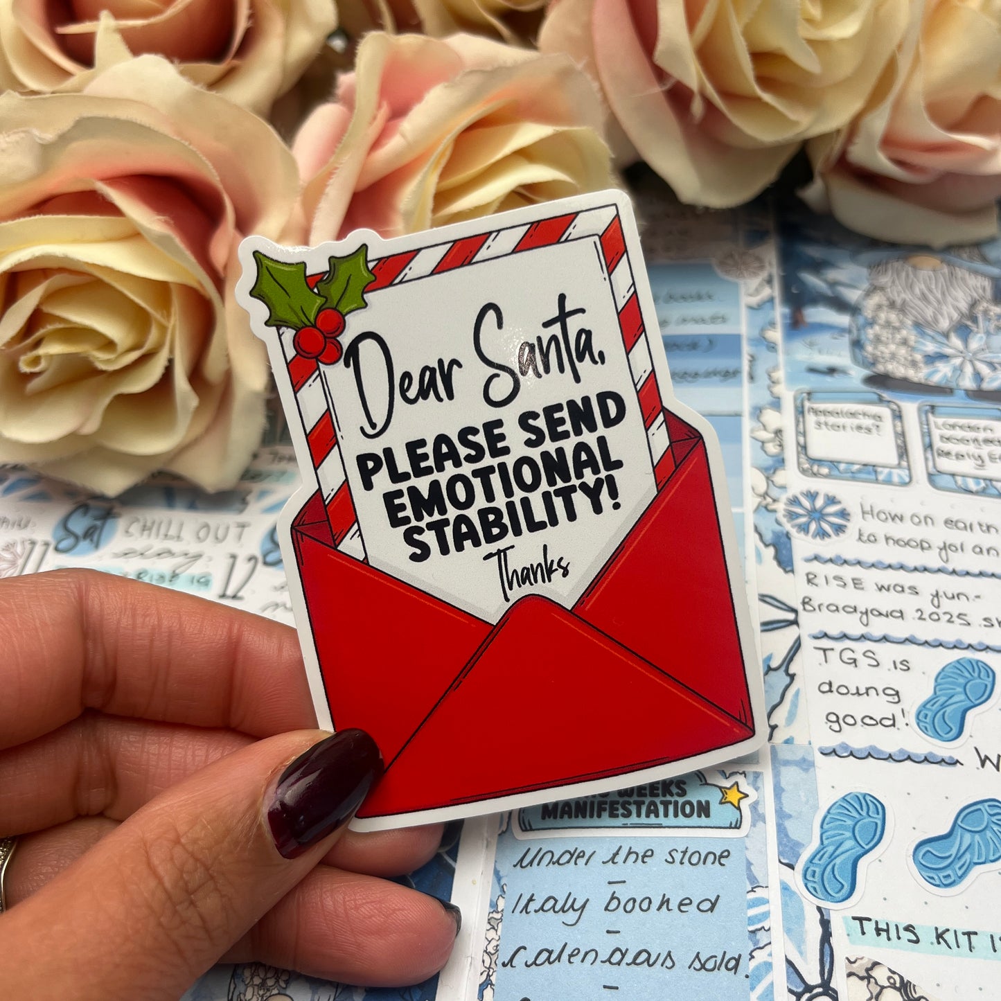 (0150) Dear Santa please send EMOTIONAL STABILITY - christmas vinyl sticker