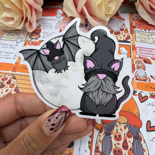 (173) Halloween Gonk full moon bat  - vinyl sticker