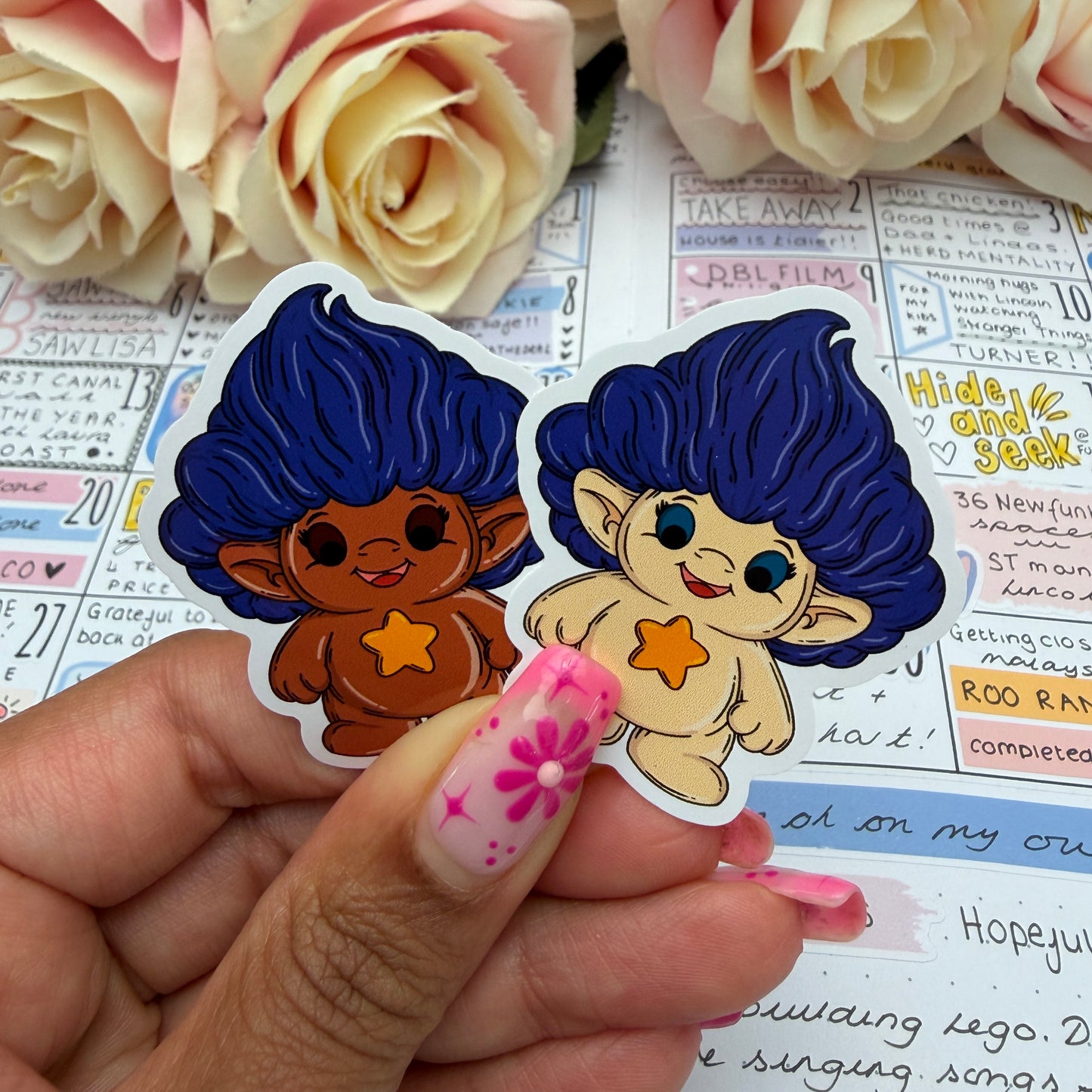 Little Troll character, different Skintones and hair - vinyl sticker (LLU036-45)