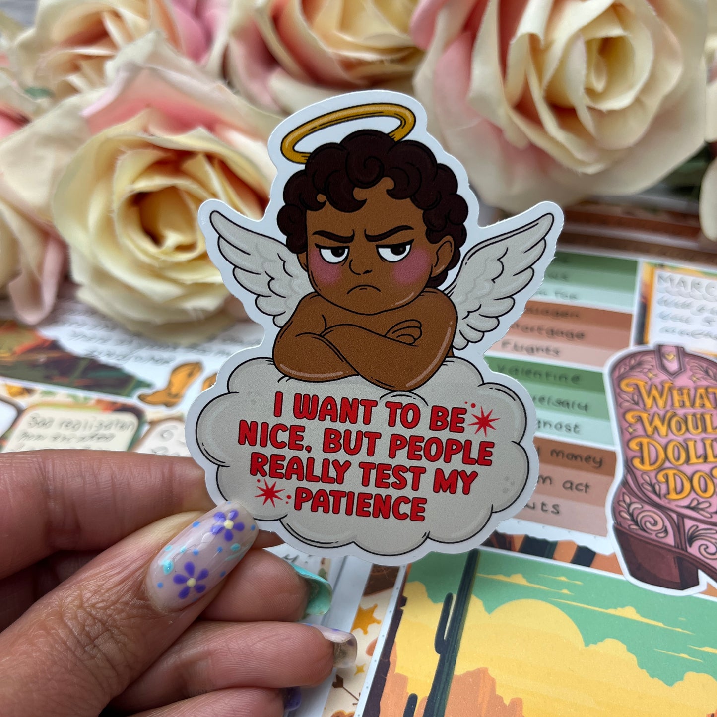 (165) People test my patience cherub - vinyl sticker
