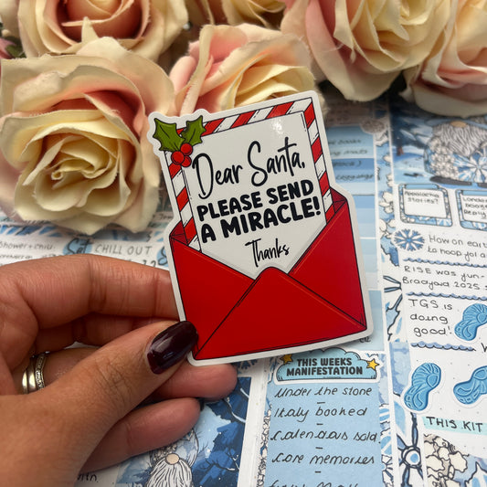 (0150) Dear Santa please send A MIRACLE - christmas vinyl sticker