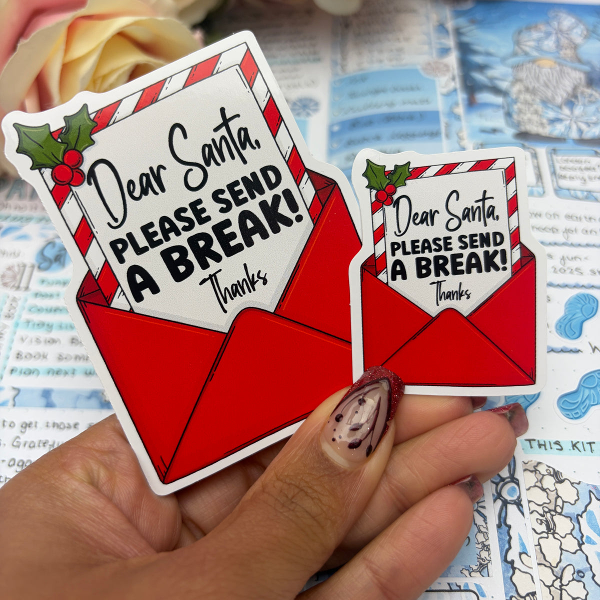 (0150) Dear Santa please send A BREAK - christmas vinyl sticker