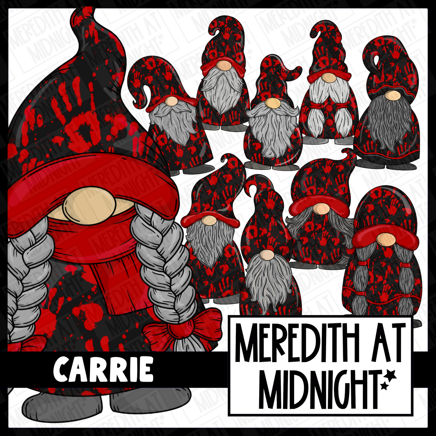 "Carrie" Halloween Bloody Hand Print Gonk / Gnome Clipart / Digital Stickers *INSTANT DOWNLOAD* PNG files