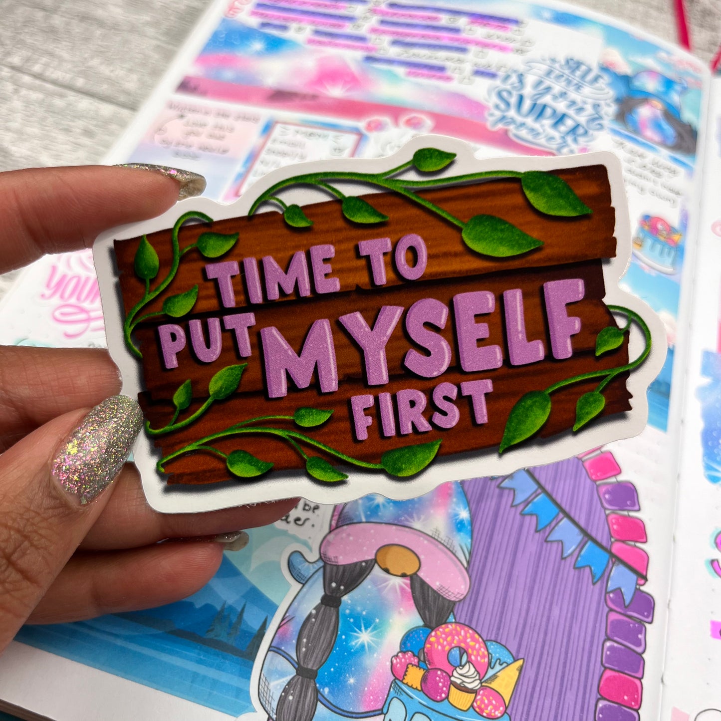 Time to put myself first  Wooden Sign Vinyl sticker