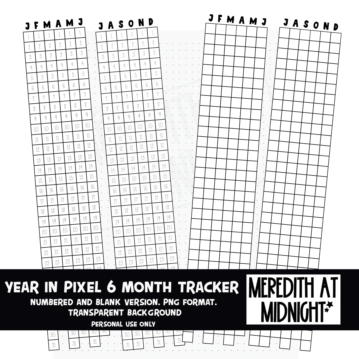 Year in Pixels (Split Year / 6 Month) tracker *INSTANT DOWNLOAD* PNG files