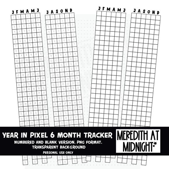 Year in Pixels (Split Year / 6 Month) tracker *INSTANT DOWNLOAD* PNG files