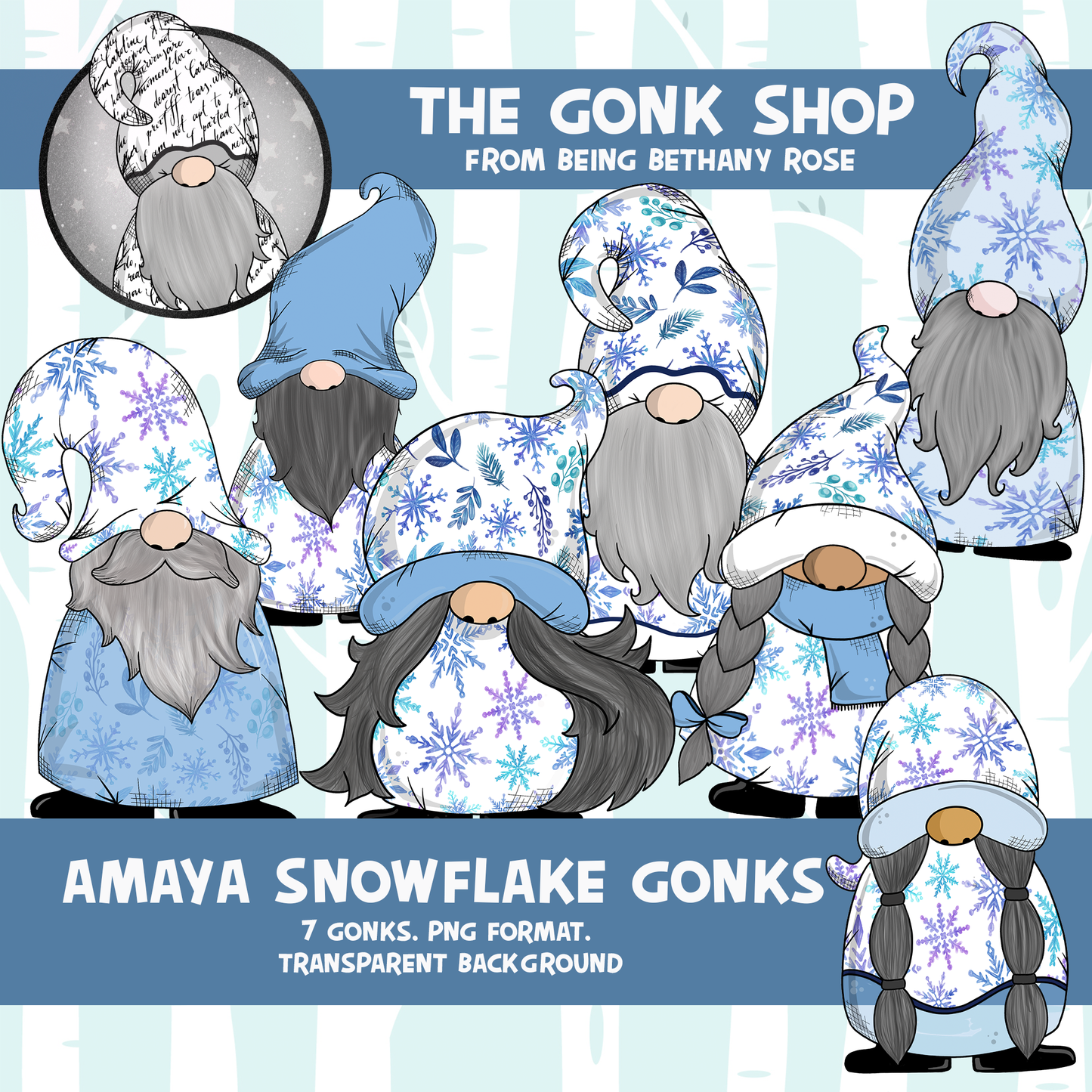 "Amaya" Snowflake / Winter Gonk / Gnome Clipart / Digital Stickers *INSTANT DOWNLOAD* PNG files
