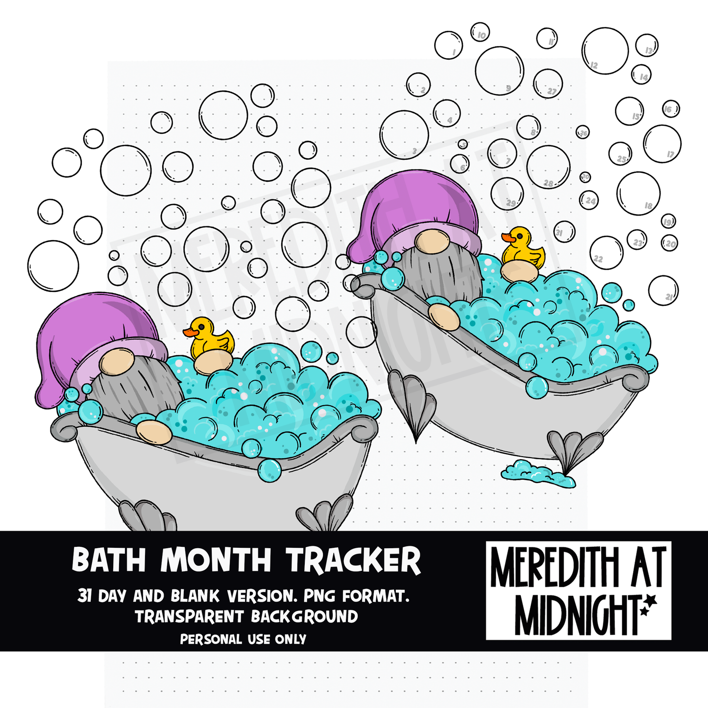 Bath / Selfcare Month Tracker *INSTANT DOWNLOAD* PNG files