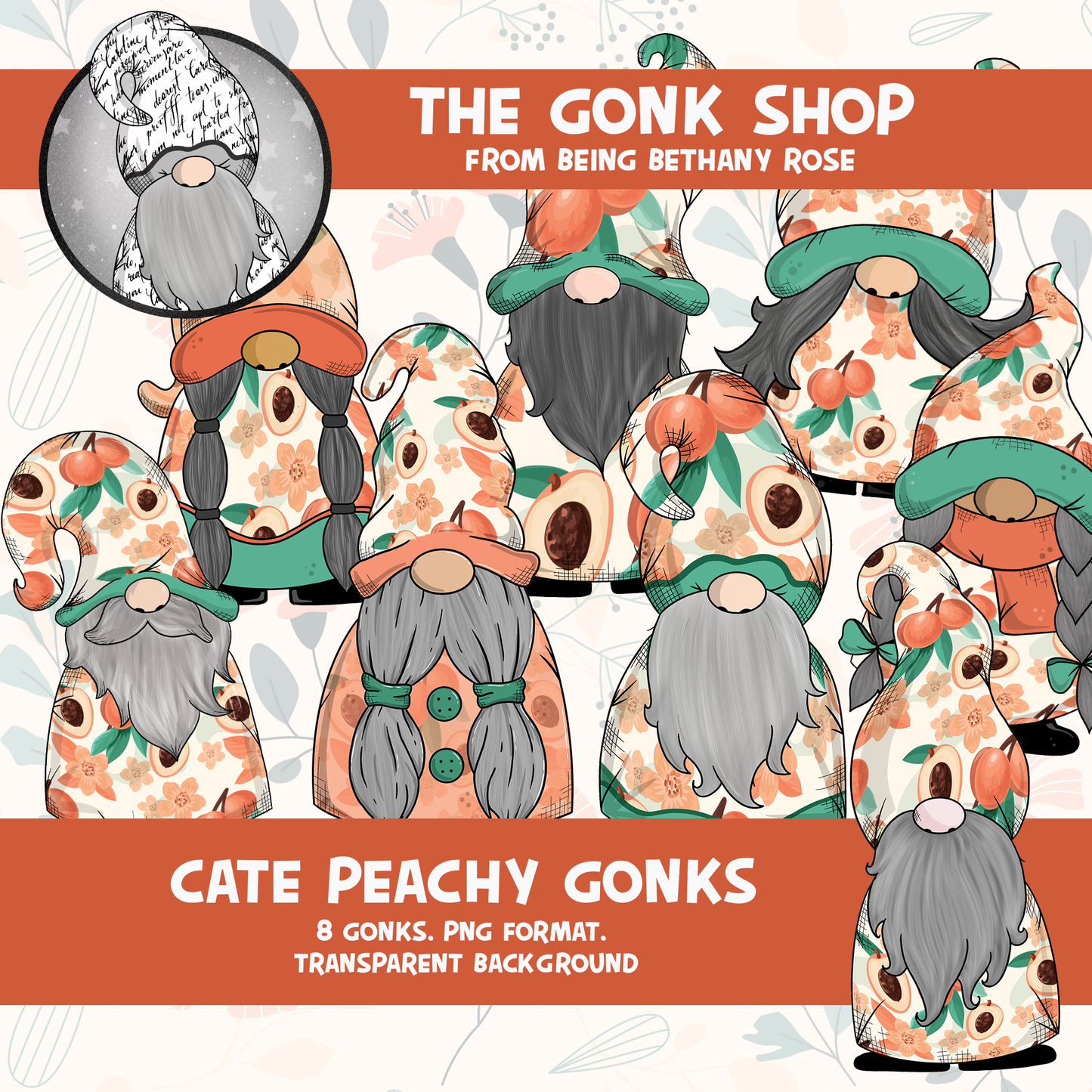 "Cate" Peach Gonk / Gnome Clipart / Digital Stickers *INSTANT DOWNLOAD* PNG files