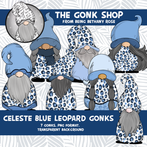 "Celeste" Blue Leopard Gonk / Gnome Clipart / Digital Stickers *INSTANT DOWNLOAD* PNG files